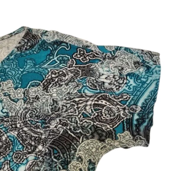 Chico's Size 1 / Medium Multi-Color Paisley Blouse Raglan Sleeves Banded Waist - Picture 7 of 13